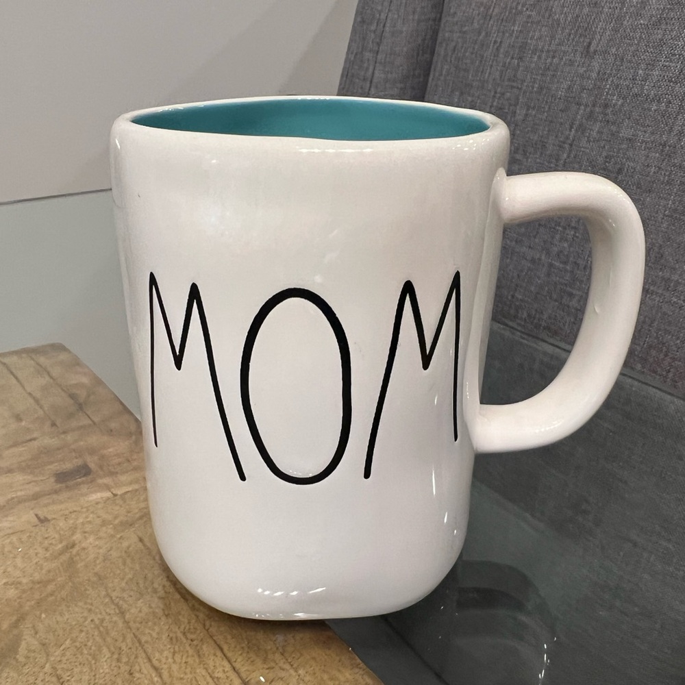 Rae Dunn Ceramic 'MOM' Mug with Blue Interior